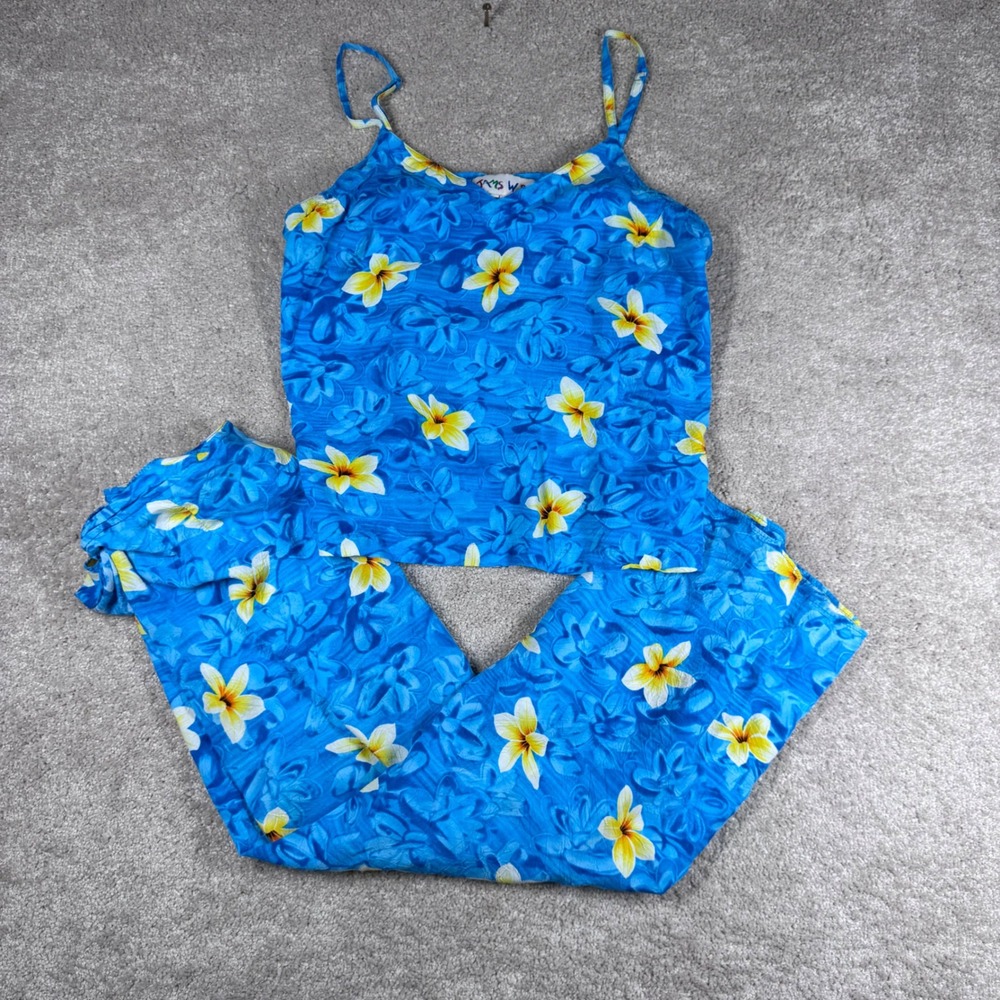 Jams World Womens Blue Tropical Floral Camisole Wrap Skirt 2 Piece Set Large